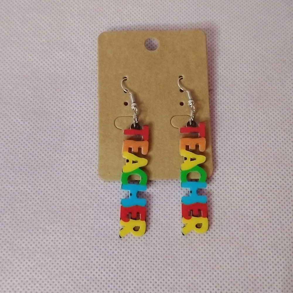 Multicolor Pierced "Teacher" Earrings